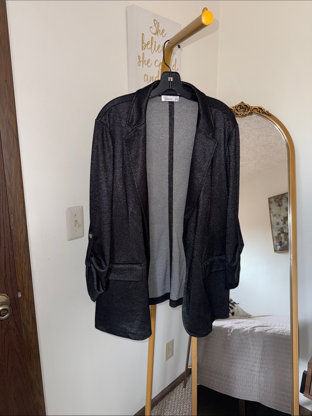 89th & Madison Black Shimmery Open Blazer